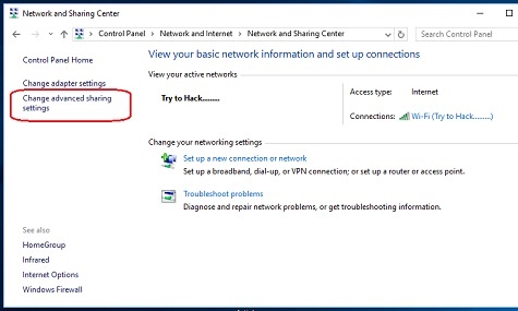 Change advanced sharing settings